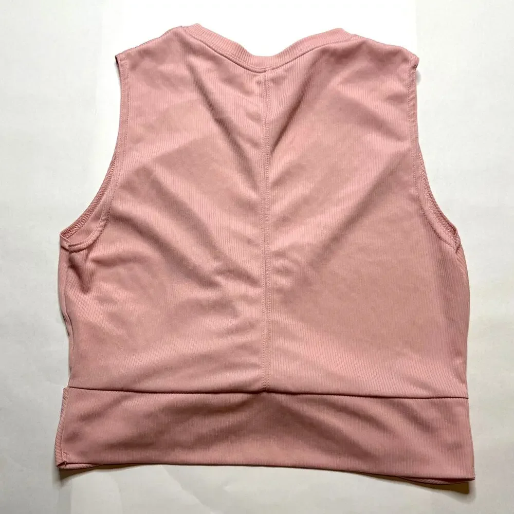 women Pink Nike DRI-FIT Ribbed twist front crop activewear shirt size large